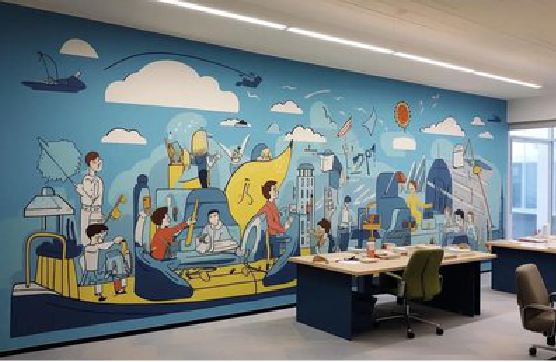 广安办公室墙绘的特点。